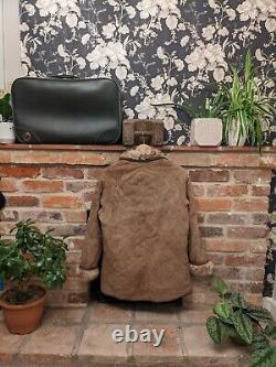 Vintage Sheepskin Leather Shearling Wool Fur Coat Jacket Brown Tan Size M