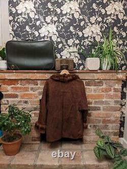 Vintage Sheepskin Leather Shearling Wool Fur Coat Jacket Tan Brown Size L