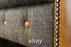 Vintage Sofa Company CHESTER CLUB New Harris Tweed & Vintage Tan Medium Sofa