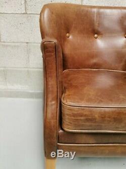 Vintage Sofa Company Elston Cerato Tan Brown Leather Small Cosy Armchair