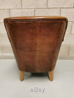 Vintage Sofa Company Elston Cerato Tan Brown Leather Small Cosy Armchair
