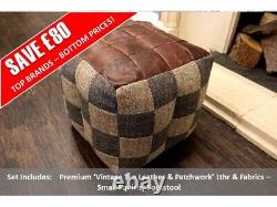 Vintage Sofa Company Vintage Tan Leather & Patchwork Small Squishy Footstool