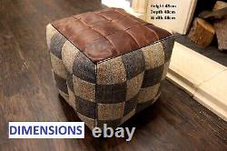 Vintage Sofa Company Vintage Tan Leather & Patchwork Small Squishy Footstool