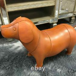 Vintage Style Handmade Tan Brown Leather Dog Character Animal Footstool Gift
