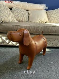 Vintage Style Handmade Tan Brown Leather Dog Character Animal Footstool Gift