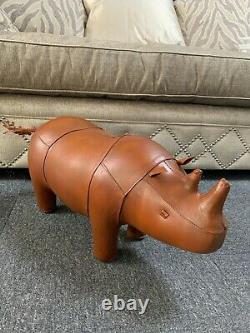 Vintage Style Handmade Tan Brown Leather Rhino Character Animal Stool Footstool