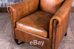 Vintage Style Leather Armchair Tan Leather Distressed Upholstery Chair Seat