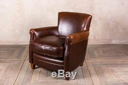 Vintage Style Leather Armchair Upholstered Deep Tan Leather Chair