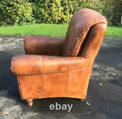 Vintage Tan 100% Real Leather Arm Chair Fireside Chair. Really Soft & So Comfy