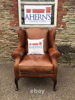Vintage Tan Brown Leather Laura Ashley Denbigh chair FREE DELIVERY
