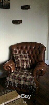 Vintage Tan Chesterfield Armchair Monks Winged Back in Great Condition