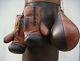 Vintage Tan & Dark Brown Leather Boxing Gym Punch Bag, Gloves, Ball Retro