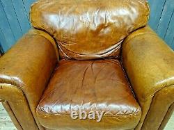 Vintage Tan Distressed Leather Armchair