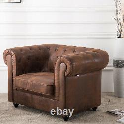 Vintage Tan Distressed Leather Buttoned Tub Armchair Upholstered Sofa Club Chair