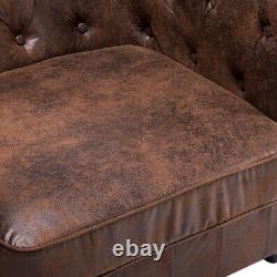 Vintage Tan Distressed Leather Buttoned Tub Armchair Upholstered Sofa Club Chair