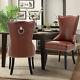 Vintage Tan Faux Leather Dining Chairs High Back with Studs & Knocker Kitchen UK