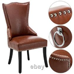 Vintage Tan Faux Leather Dining Chairs High Back with Studs & Knocker Kitchen UK
