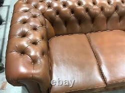 Vintage Tan Leather 3 Seater Chesterfield Sofa