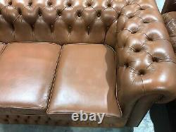 Vintage Tan Leather 3 Seater Chesterfield Sofa