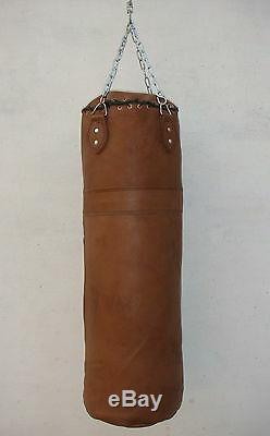 Vintage Tan Leather Boxing Gym Training Punch Bag & Boxing Gloves Retro