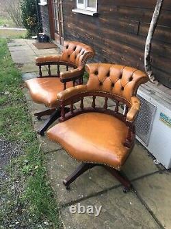Vintage Tan Leather Captain Chairs Office Chairs