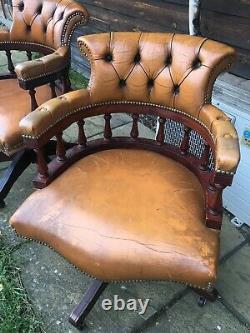 Vintage Tan Leather Captain Chairs Office Chairs