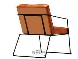 Vintage Tan Leather Chair Industrial Club Armchair Room Office Seater Metal Legs