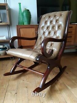 Vintage Tan Leather Chesterfield Rocking Chair