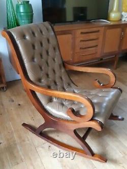 Vintage Tan Leather Chesterfield Rocking Chair