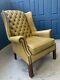 Vintage Tan Leather Chesterfield Wing Back Armchair