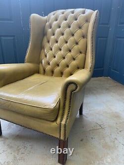 Vintage Tan Leather Chesterfield Wing Back Armchair