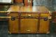 Vintage Tan Leather Coffee Table Chest Trunk with Antique leather Trim handmade