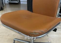 Vintage Tan Leather Fred Scott Supporto Task Chair Polished Aluminium Hille