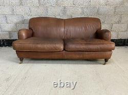 Vintage Tan Leather Howard Style Club Sofa