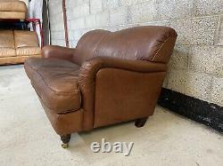 Vintage Tan Leather Howard Style Club Sofa