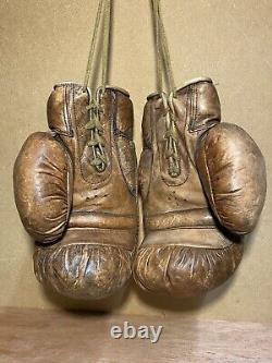 Vintage Tan Leather Straw Filled Boxing Gloves