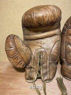 Vintage Tan Leather Straw Filled Boxing Gloves