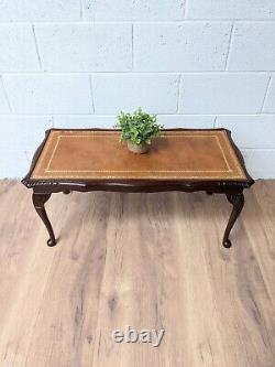 Vintage Tan Leather Top Coffee Table