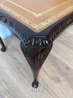 Vintage Tan Leather Top Coffee Table