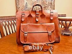 Vintage Tan Saddle Leather Briefcase / Messenger / Travel Bag Made In Greece