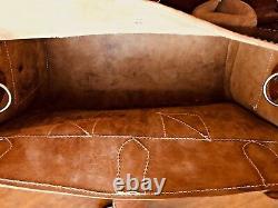 Vintage Tan Saddle Leather Briefcase / Messenger / Travel Bag Made In Greece