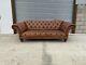 Vintage Tetrad Grand Ribchester Distressed Brown Tan Leather Chesterfield Sofa