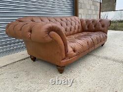 Vintage Tetrad Grand Ribchester Distressed Brown Tan Leather Chesterfield Sofa