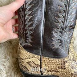 Vintage Tony Lama snakeskin western cowboy boots men's 9.5 90's tan brown black