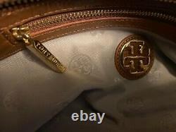 Vintage Tory Burch Bombe Glazed Leather Handbag Zip Top Tote in Luggage tan-$550