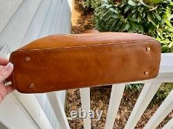Vintage Tory Burch Bombe Glazed Leather Handbag Zip Top Tote in Luggage tan-EUC