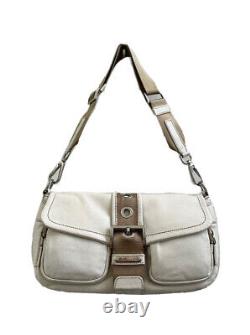 Vintage White Leather Tan Prada Buckle Pocket Bag