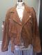 Vintage Womens Leather Real Suede Size 12 Heavy Classic Biker Style Tan Jacket