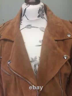 Vintage Womens Leather Real Suede Size 12 Heavy Classic Biker Style Tan Jacket