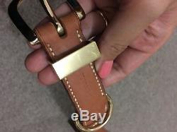 Vintage Womens Waist Hermes Gold Buckle Tan / Brown Leather Belt Size 70